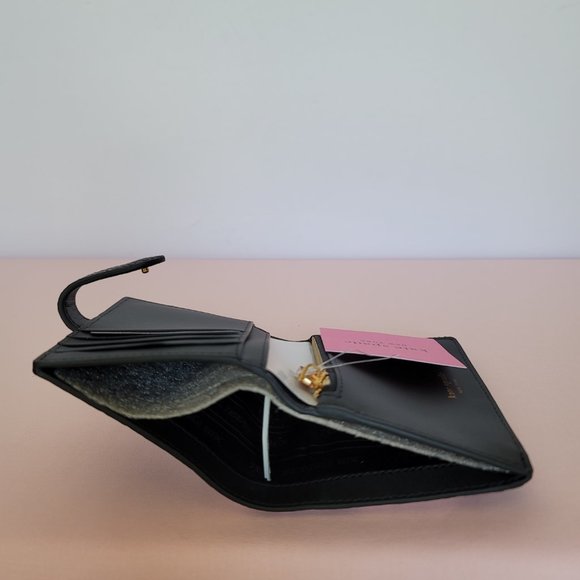 KATE SPADE Hudson SMALL Posh Plaid Embossed Pebbled Leather Bifold Wallet-Black⭐ - Picture 13 of 15
